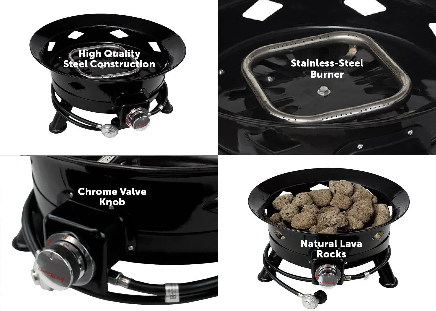 Flame King Outdoor Portable Propane Gas 24" Fire Pit Bowl with Self Igniter Cover Carry Straps by Flame King Products