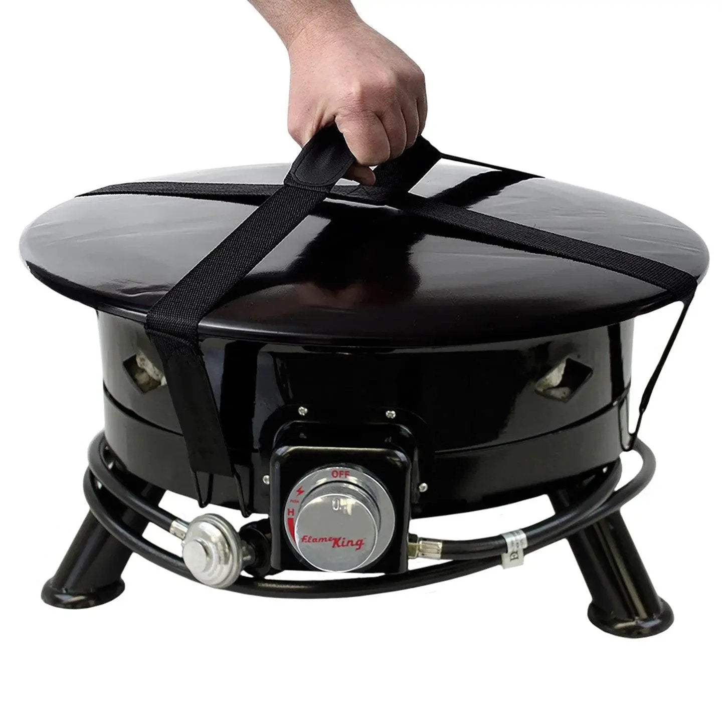 Flame King Outdoor Portable Propane Gas 24" Fire Pit Bowl with Self Igniter Cover Carry Straps by Flame King Products