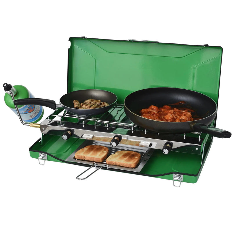 Flame King Portable 3 Burner Grill Propane Gas Camping Stove Toast Tray by Flame King Products