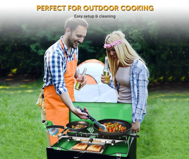 Flame King Portable 3 Burner Grill Propane Gas Camping Stove Toast Tray by Flame King Products
