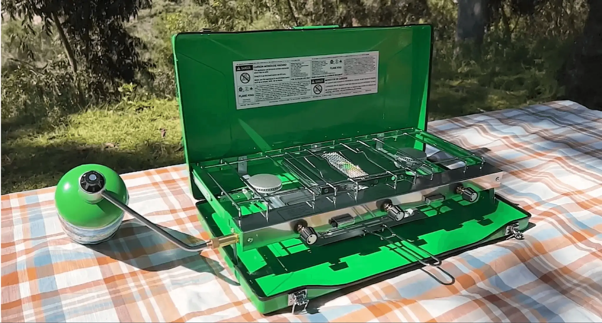 Flame King Portable 3 Burner Grill Propane Gas Camping Stove Toast Tray by Flame King Products