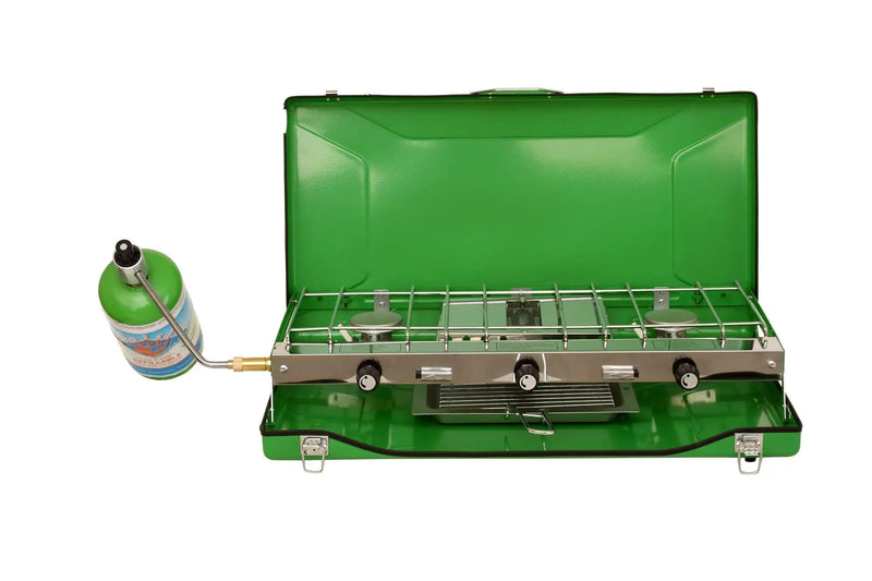 Flame King Portable 3 Burner Grill Propane Gas Camping Stove Toast Tray by Flame King Products