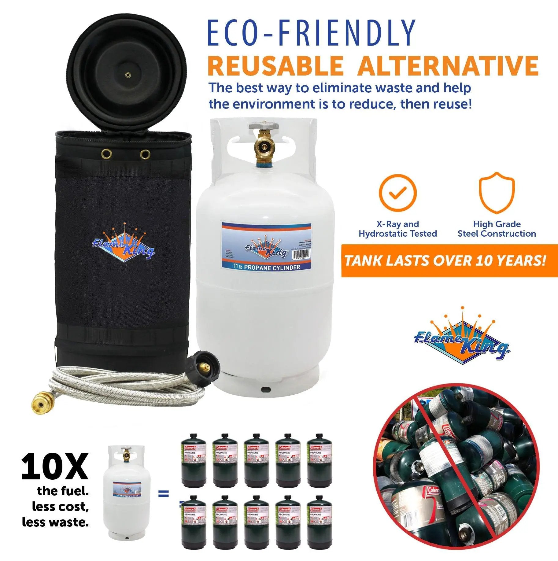 Flame King Propane Gas Hauler Kit 10lb Propane Tank, Adapter Hose and Insulated Protective Carry Case by Flame King Products