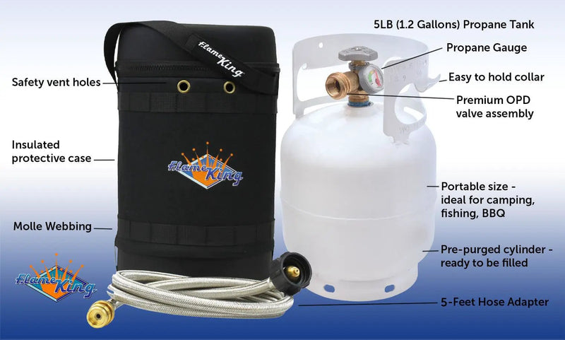 Flame King Propane Gas Hauler Kit 5lb Gauge Propane Tank, Adapter Hose and Insulated Protective Carry Case by Flame King Products