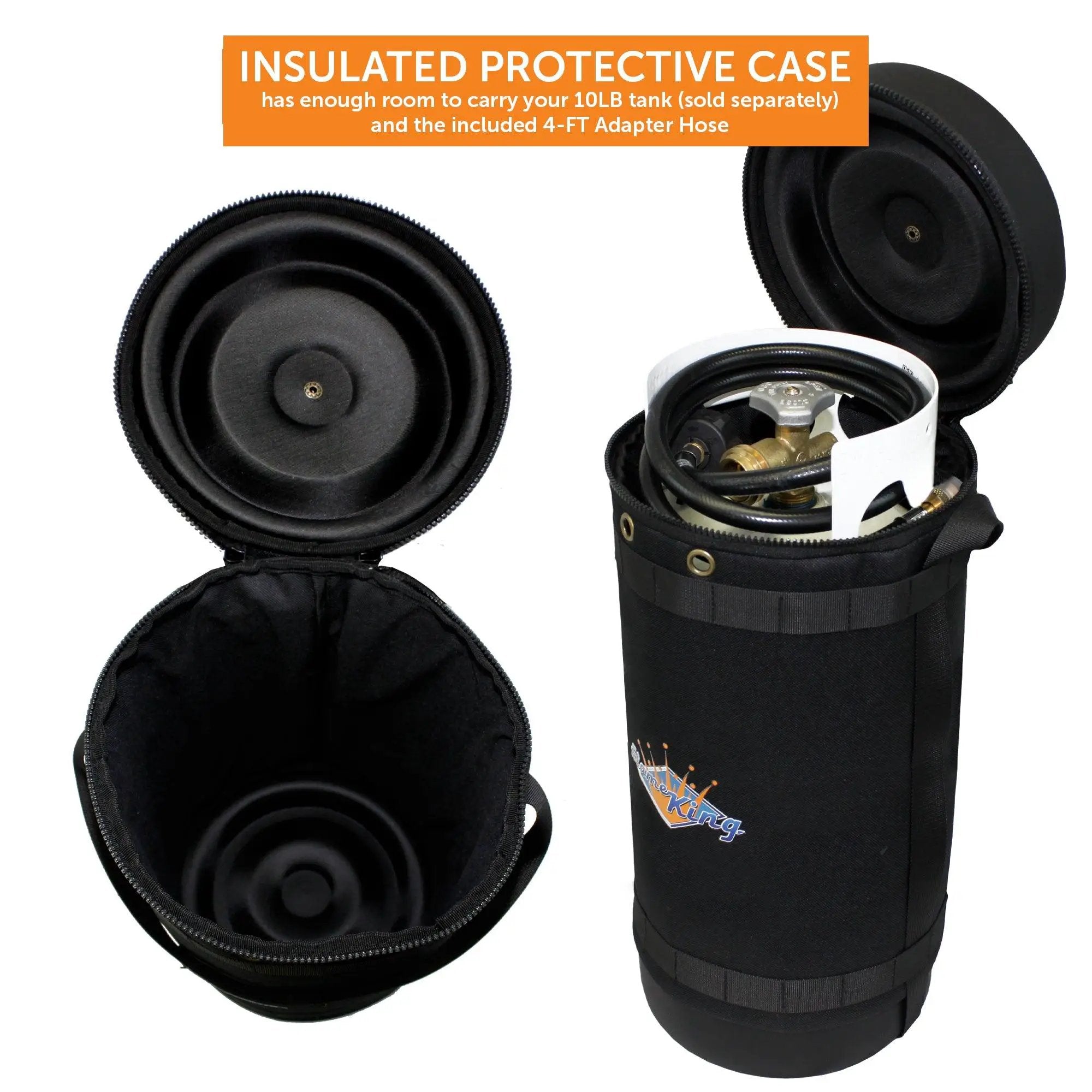 Flame King Propane Gas Hauler Kit-Insulated Protective Carry Case for 10lb Propane Tank plus Adapter Hose by Flame King Products