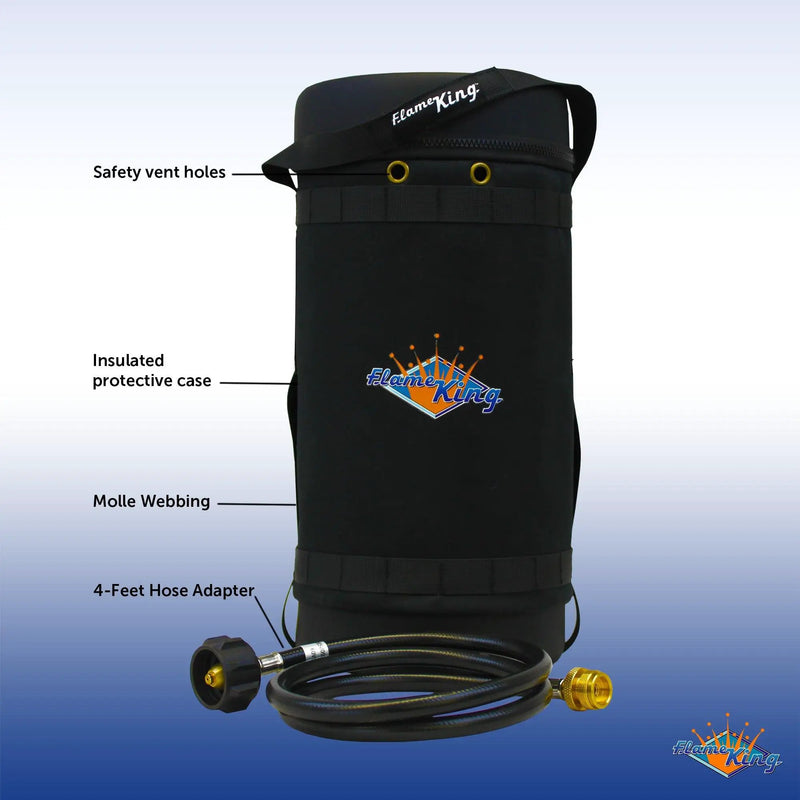 Flame King Propane Gas Hauler Kit-Insulated Protective Carry Case for 10lb Propane Tank plus Adapter Hose by Flame King Products