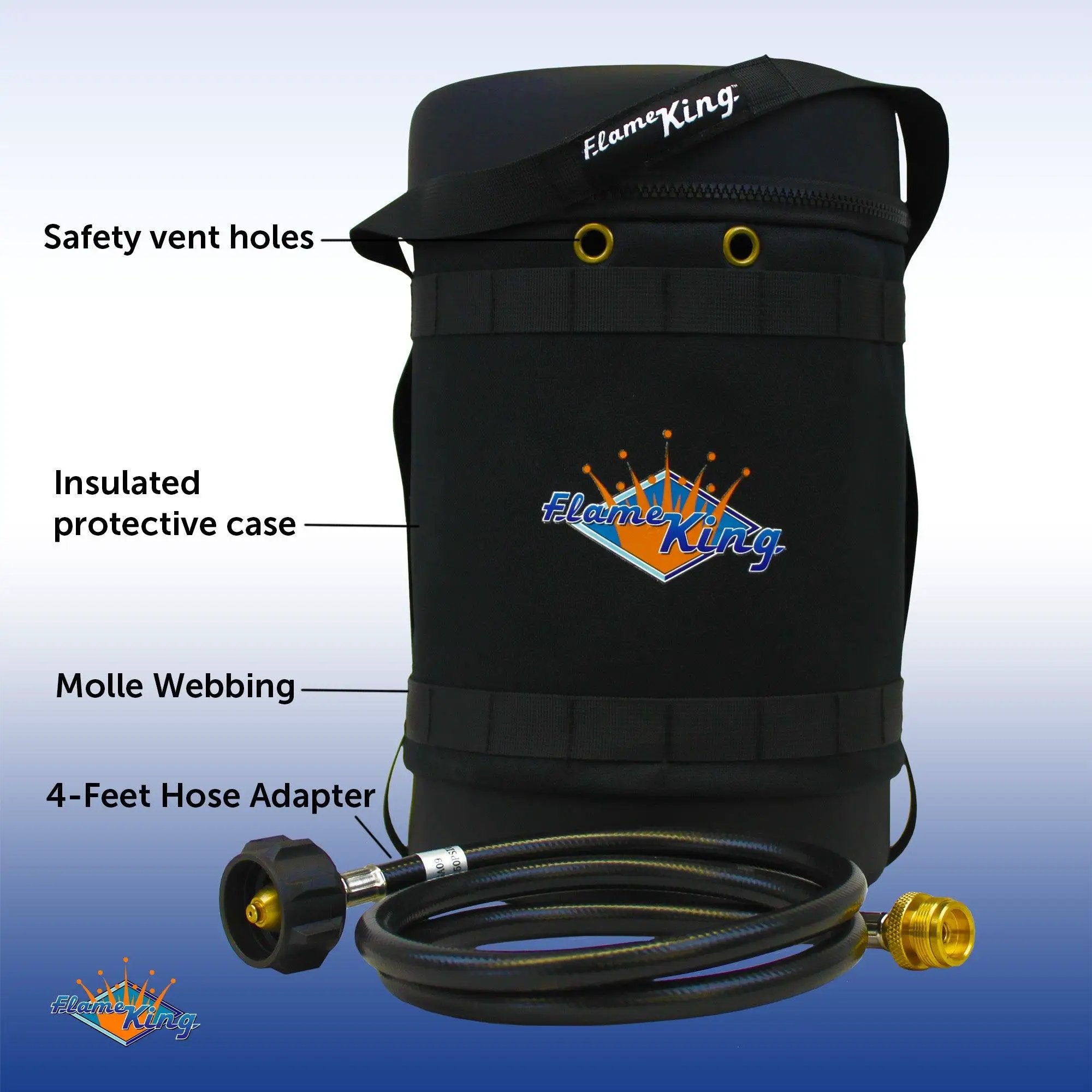Flame King Propane Gas Hauler Kit-Insulated Protective Carry Case for 5lb Propane Tank plus Adapter Hose by Flame King Products