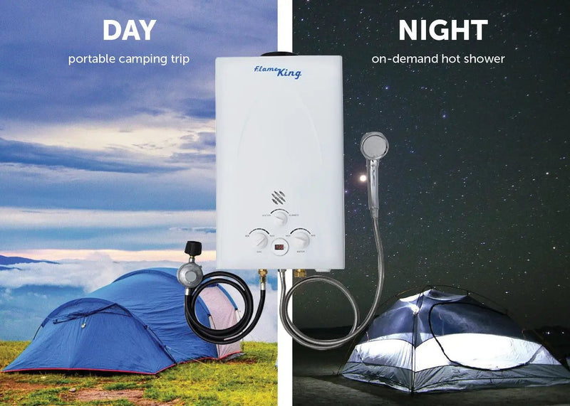 Flame King Tankless Outdoor Portable Camping Hot Shower Propane Gas 10L 2.64GPM Water Heater 68,000 BTU by Flame King Products