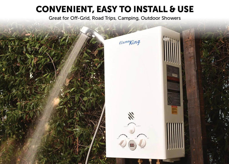 Flame King Tankless Outdoor Portable Camping Hot Shower Propane Gas 10L 2.64GPM Water Heater 68,000 BTU by Flame King Products