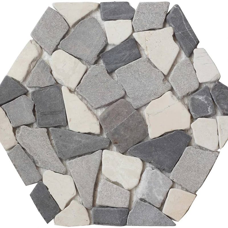 Flat Gray Natural Pebble Mosaics 9 7/8x11 7/8 Pebble Natural 12x12 Mosaics