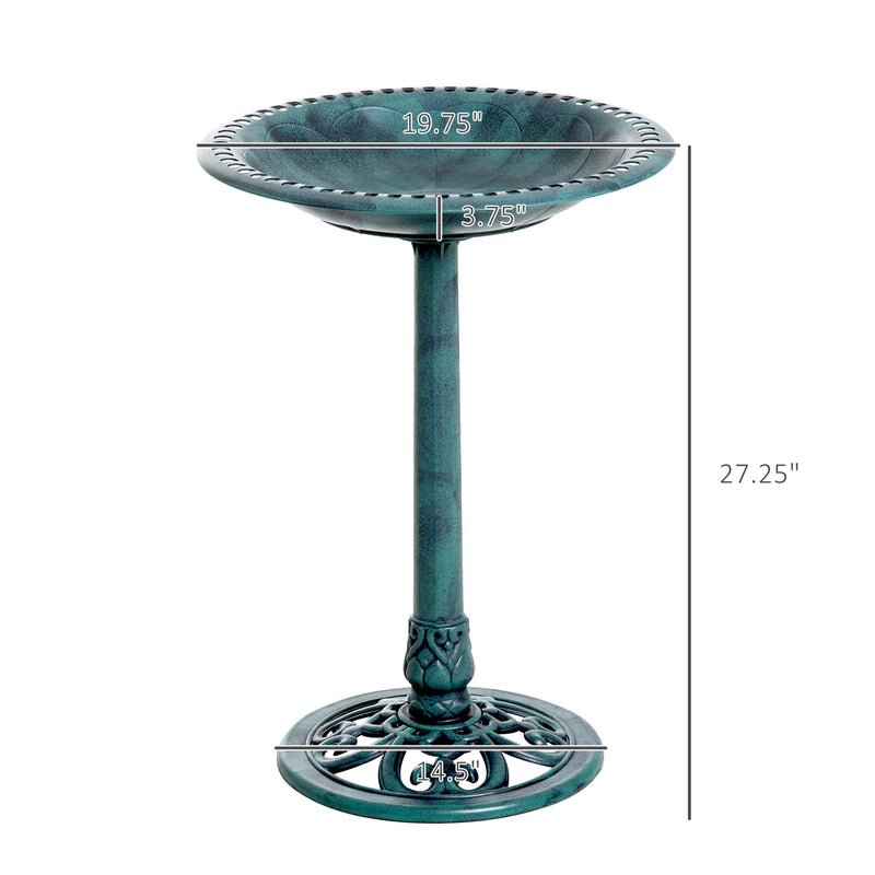 Resin Bird Bath Green Verdigris Pedestal 27 Inch, dimensions drawing