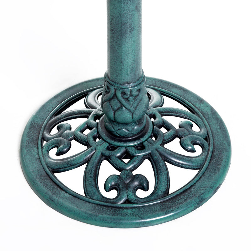 Resin Bird Bath Green Verdigris Pedestal 27 Inch, detail