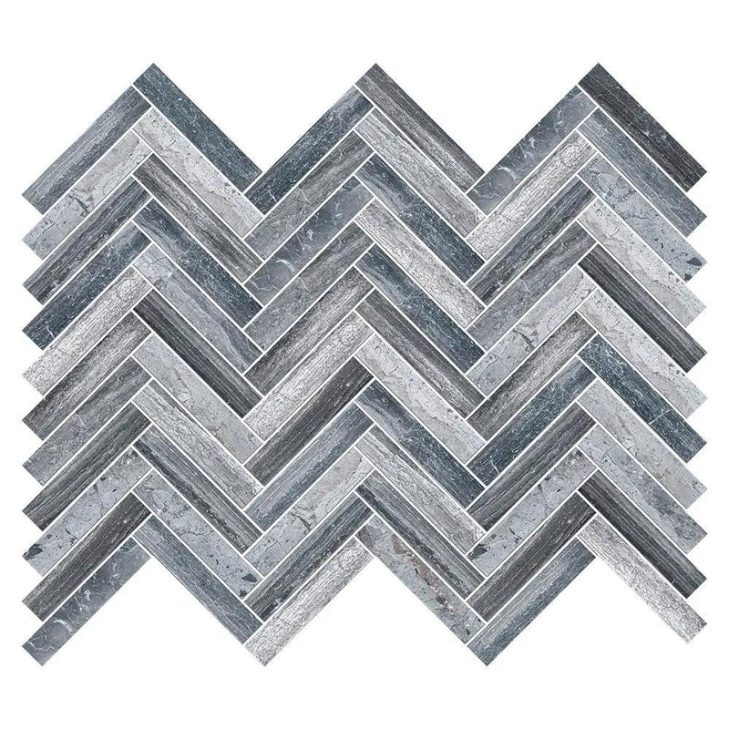 Flint Black Honed Herringbone 5/8x3 Marble Mosaics 10 7/16x12 13/16