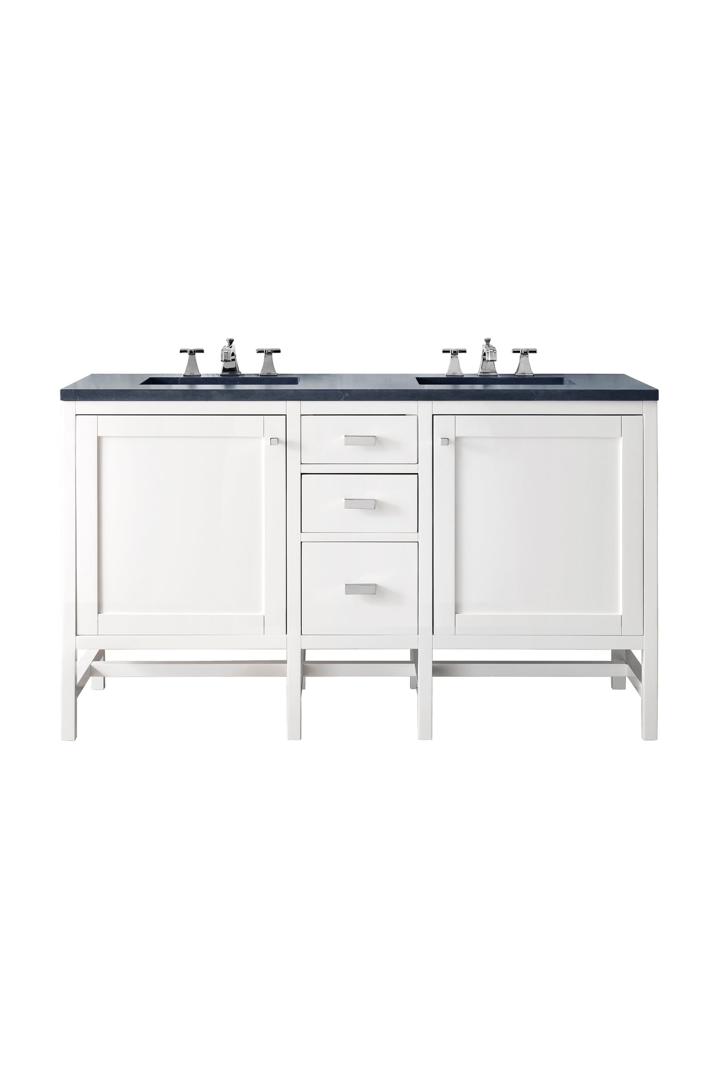 James Martin Addison 60" Double Bathroom Vanity, Glossy White with Charcoal Soapstone countertop