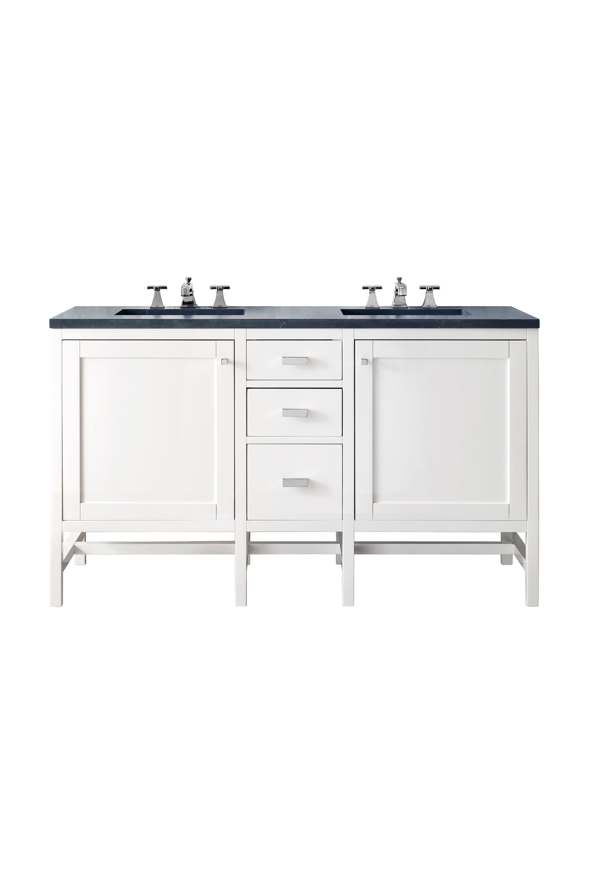 James Martin Addison 60" Double Bathroom Vanity, Glossy White with Charcoal Soapstone countertop