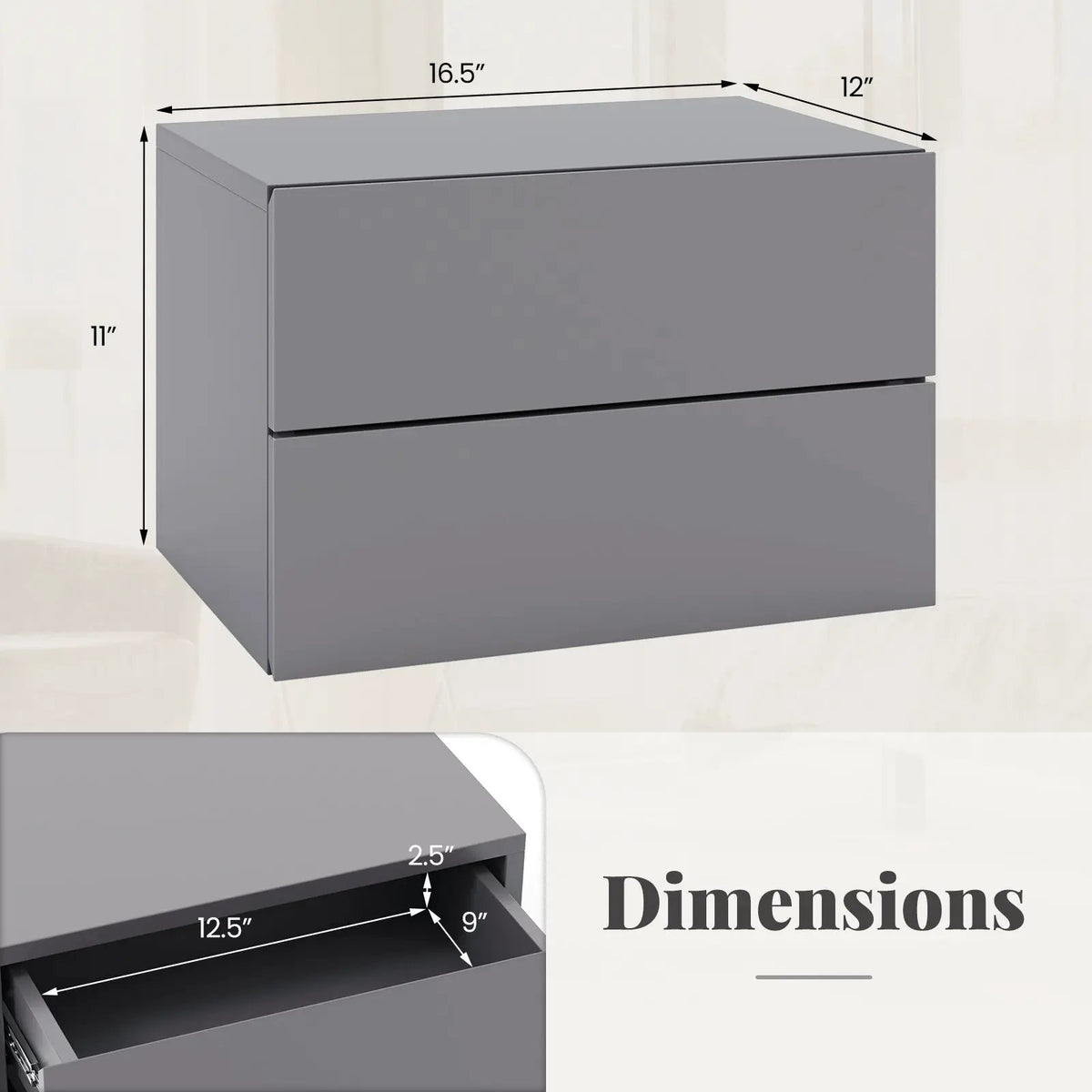 Floating Nightstand with Drawers and Storage Shelf, photo 9 of 16