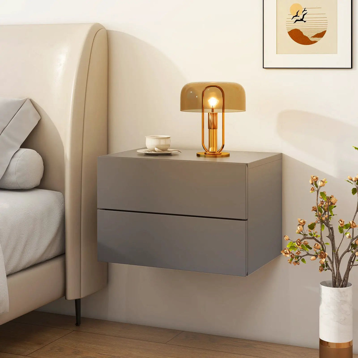Floating Nightstand with Drawers and Storage Shelf, photo 3 of 16