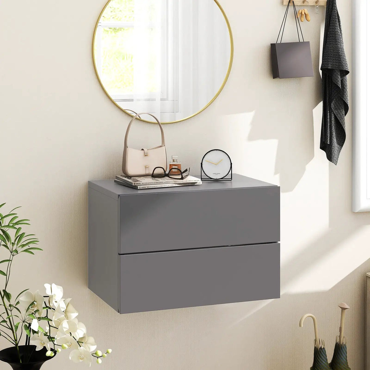 Floating Nightstand with Drawers and Storage Shelf, photo 11 of 16