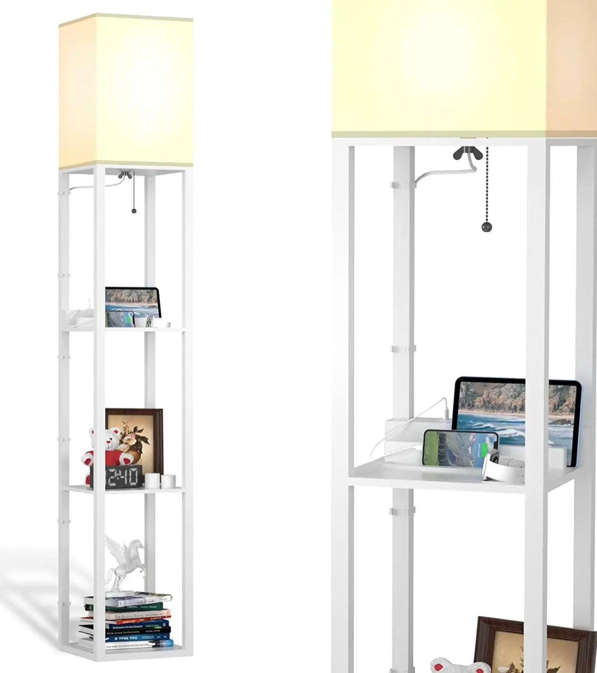 Floor Lamp Charger - Shelf Floor Lamp with USB Charging Ports and Electric Outlet by Outdoor Solar Outlet