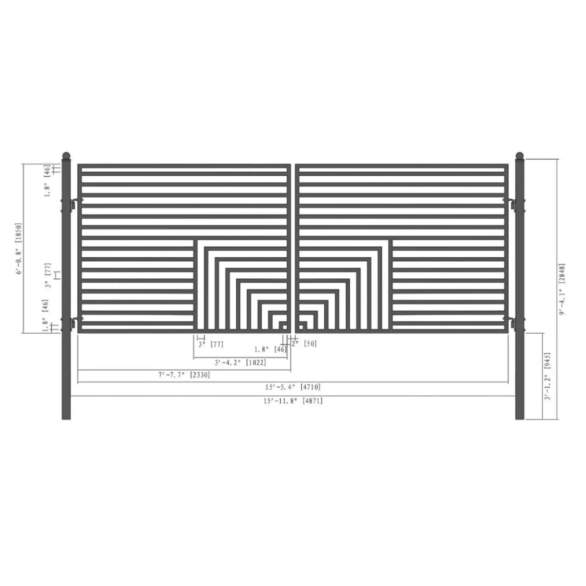 [12-18FT] Heavy-Duty Florence-Style Powder-Coated Galvanized Steel Dual-Swing Driveway Gate (SAK48168) by SAKSBY WHOLESALE