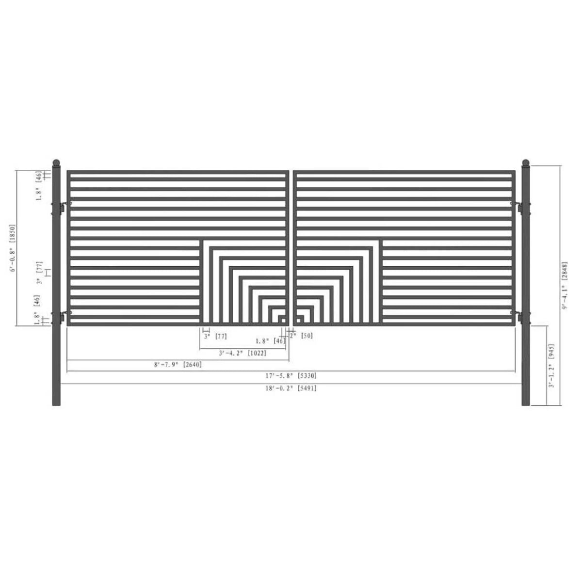 [12-18FT] Heavy-Duty Florence-Style Powder-Coated Galvanized Steel Dual-Swing Driveway Gate (SAK48168) by SAKSBY WHOLESALE