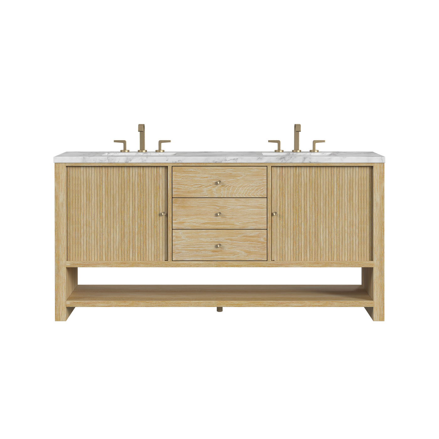 James Martin Marigot 72" Double Bathroom Vanity, Sunwashed Oak with Carrara White countertop