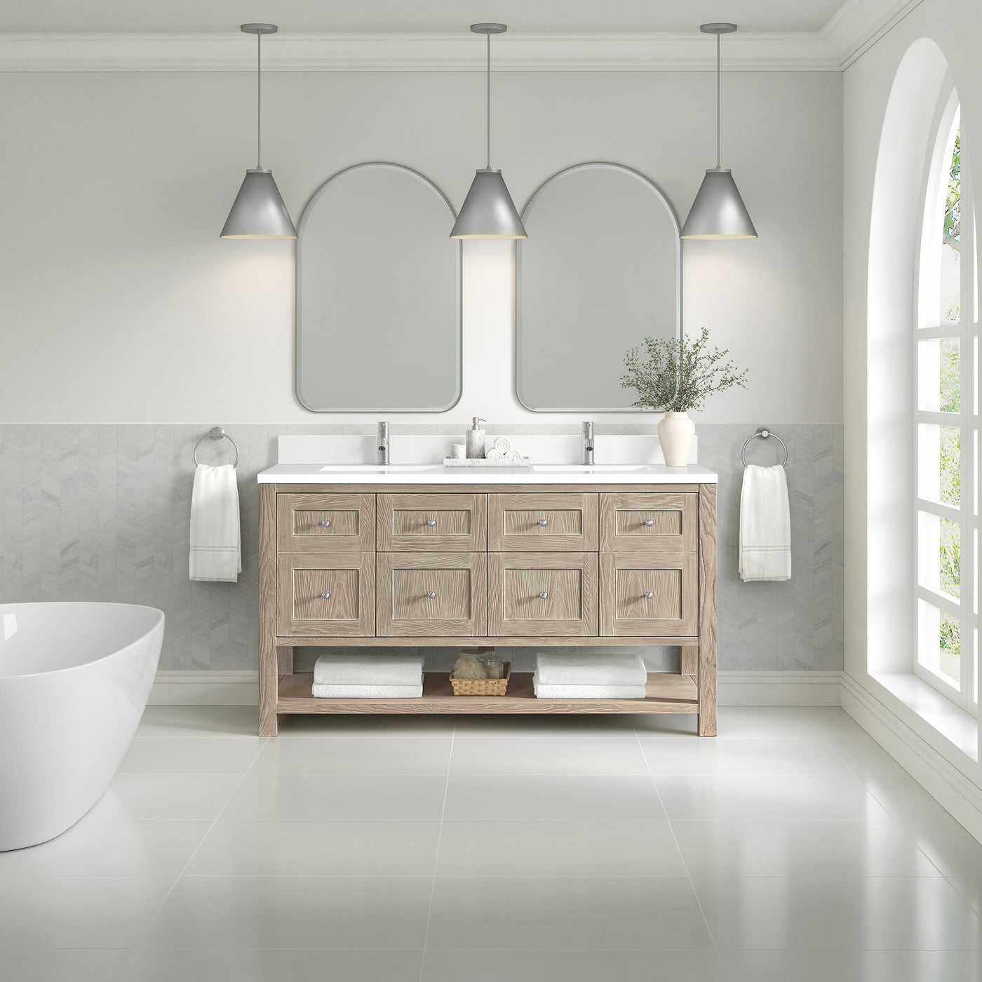 James Martin Breckenridge 60" Double Bathroom Vanity, Whitewashed Oak, view 38