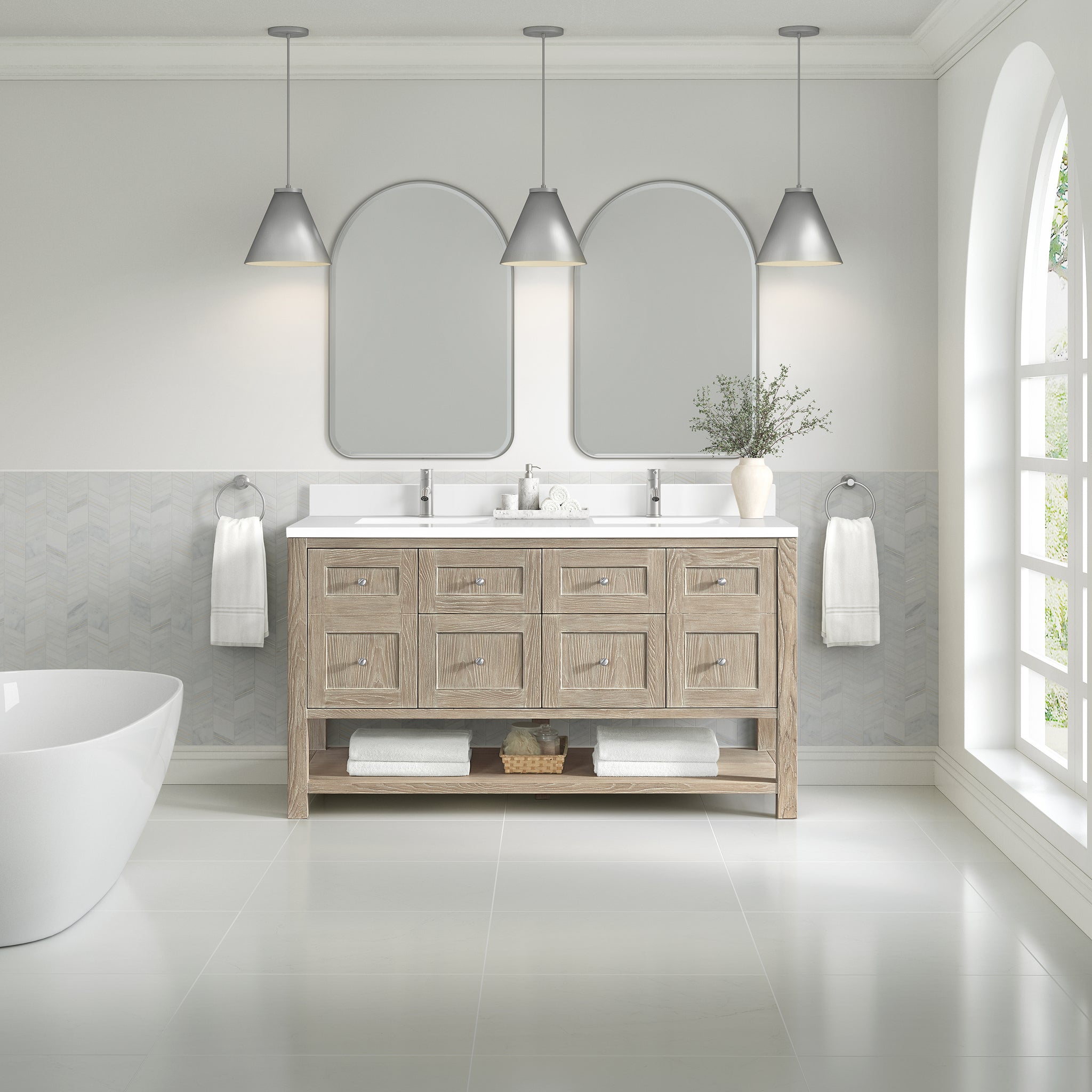 James Martin Breckenridge 60" Double Bathroom Vanity, Whitewashed Oak, view 38