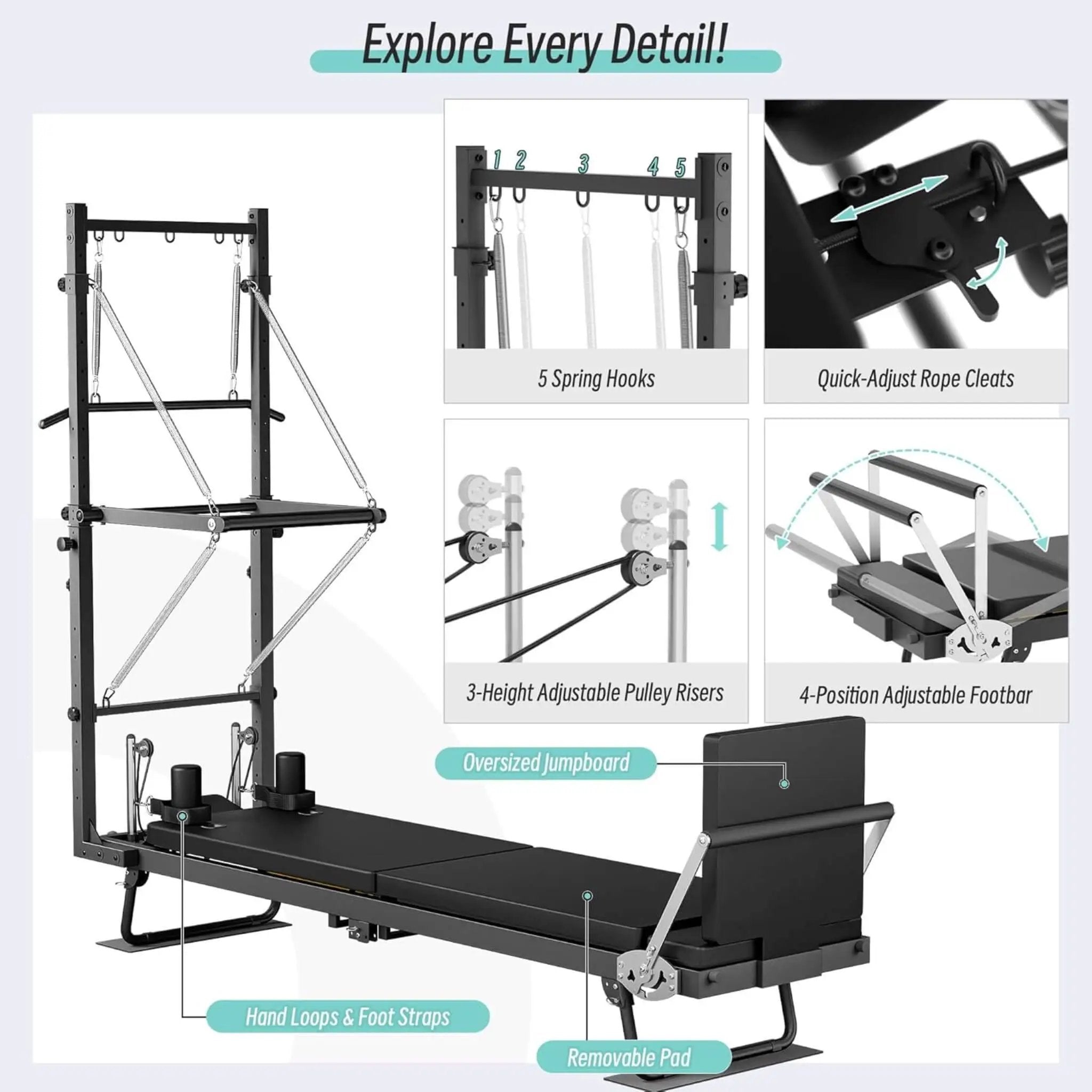 Core Pilates Foldable Dual Resistance Pilates Reformer Machine With Tower (SAK96041) by SAKSBY WHOLESALE