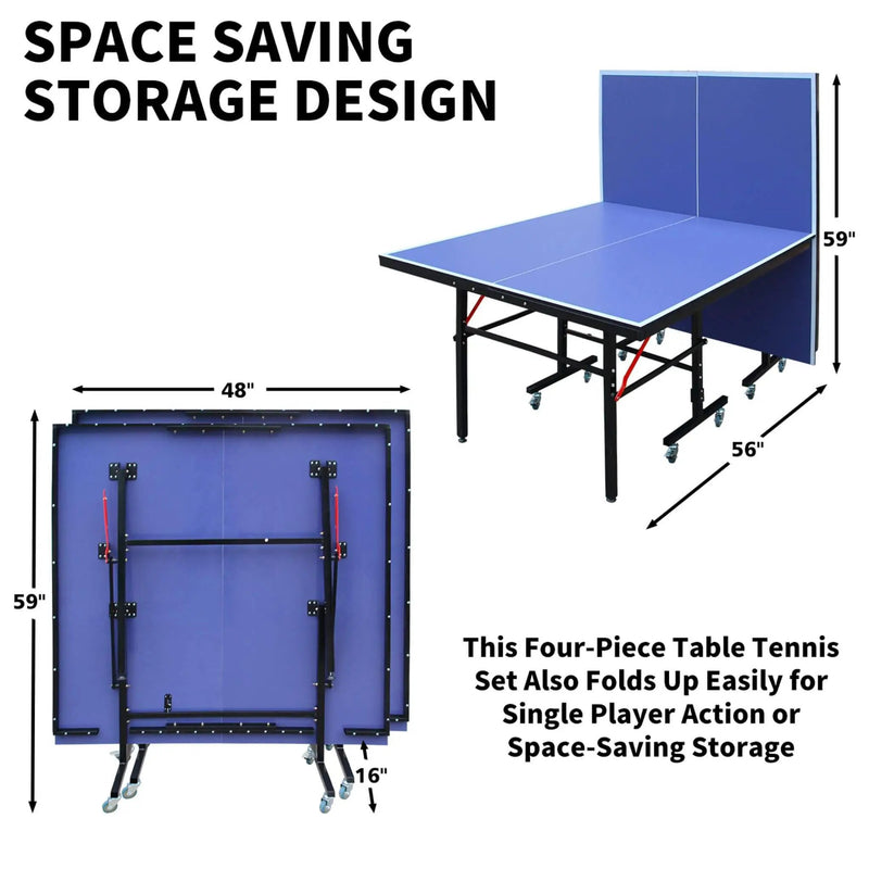 8FT Foldable Midsize Table Tennis Table Set With Paddles, Balls, And Net (SAK14735) by SAKSBY WHOLESALE