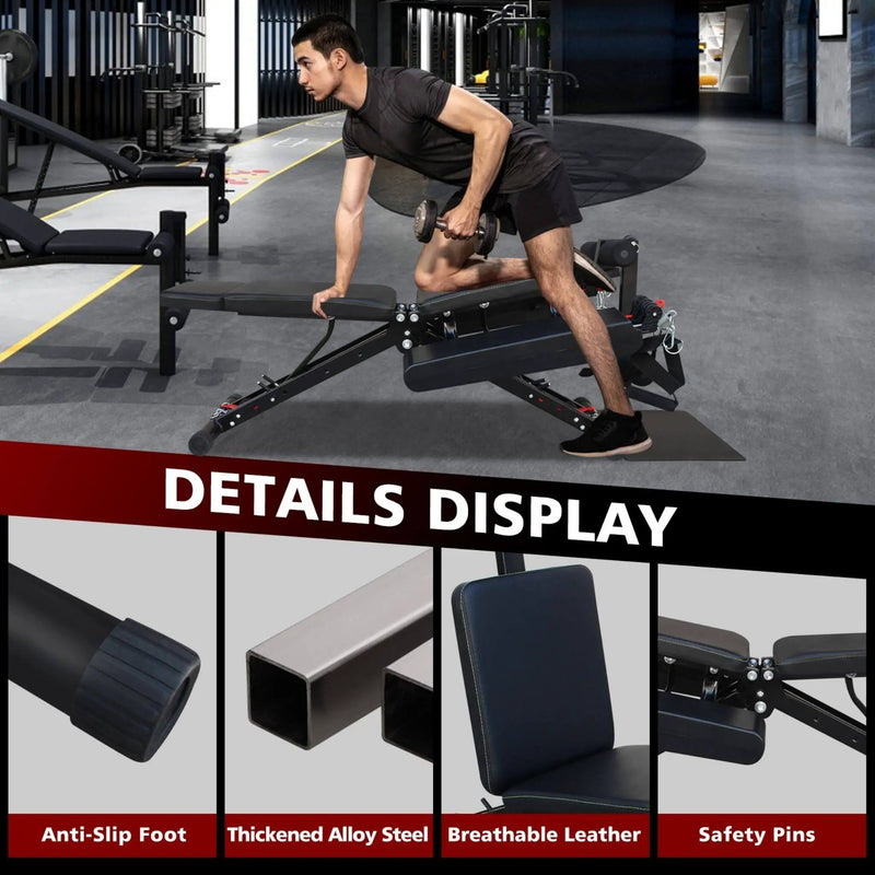 Rovix Foldable Multi-Functional Weight Bench For Full-Body Workouts With Resistance Bands, Footrest, And Leg Extender (SAK73642) by SAKSBY WHOLESALE