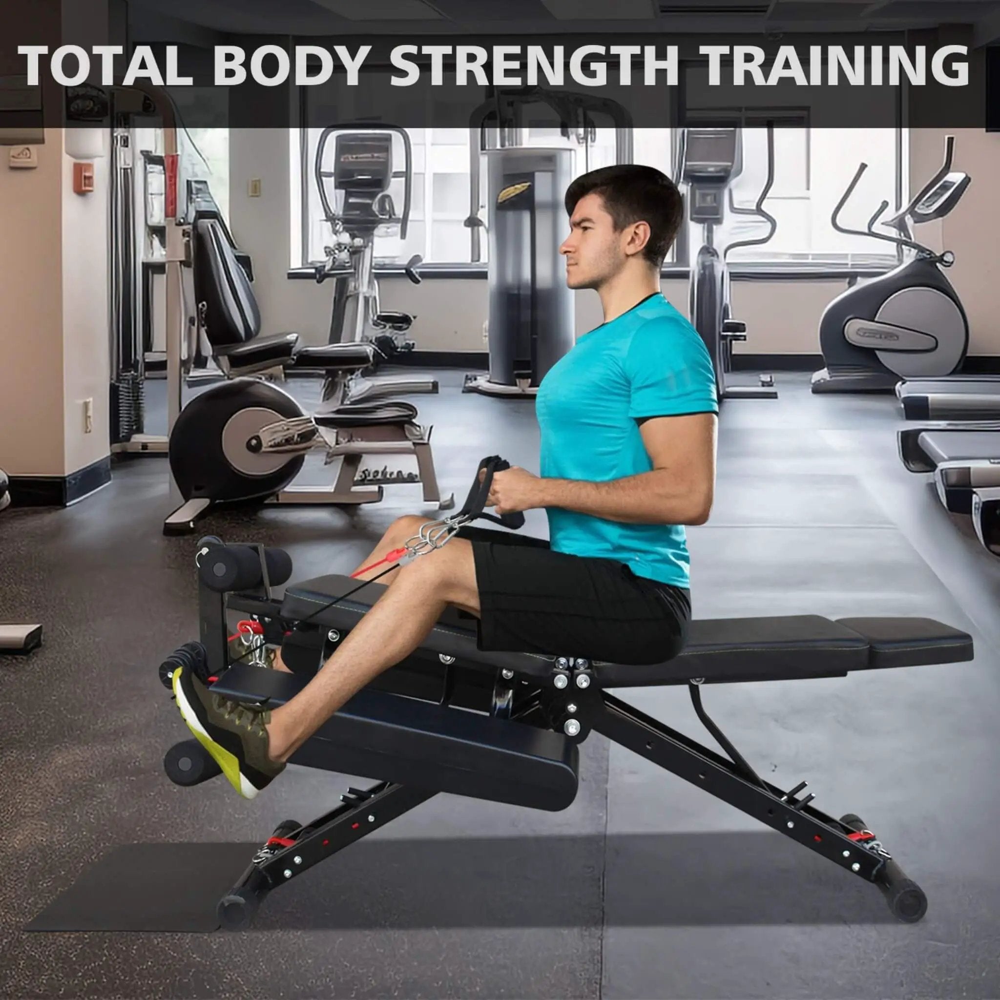 Rovix Foldable Multi-Functional Weight Bench For Full-Body Workouts With Resistance Bands, Footrest, And Leg Extender (SAK73642) by SAKSBY WHOLESALE