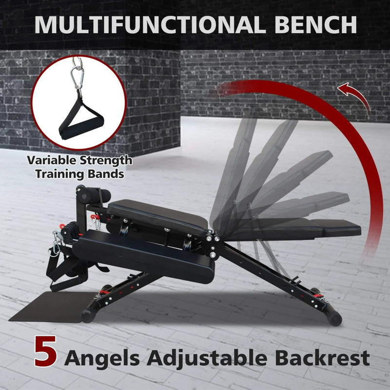 Rovix Foldable Multi-Functional Weight Bench For Full-Body Workouts With Resistance Bands, Footrest, And Leg Extender (SAK73642) by SAKSBY WHOLESALE
