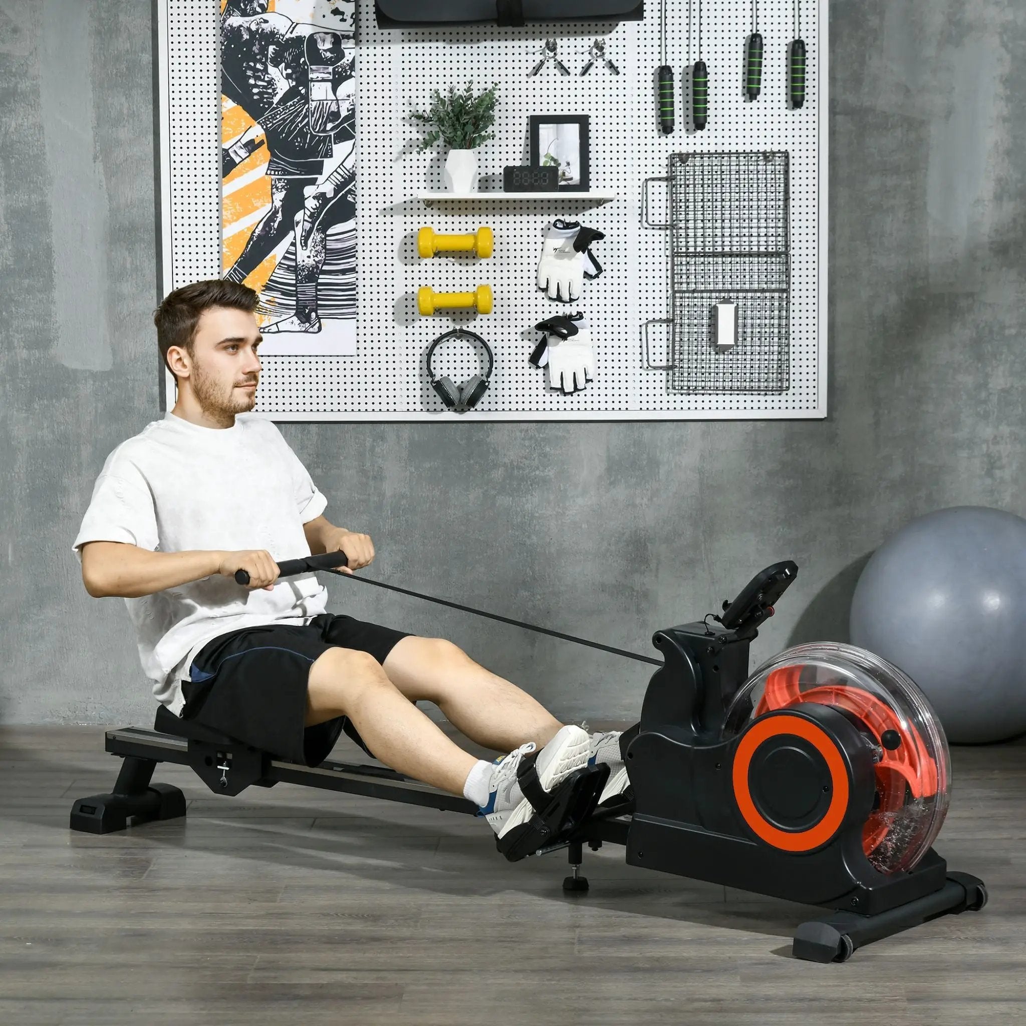 Rovix Foldable Water Rowing Machine With Adjustable Resistance, Wheels, LCD Monitor And Tablet Holder (SAK53758) by SAKSBY WHOLESALE