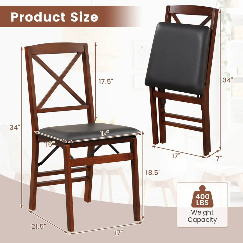 Set of 2 Folding Dining Chairs with 400 LBS Capacity-Brown by DirectDeals
