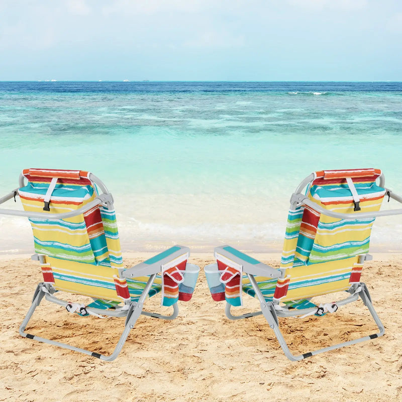 Foldable Backpack Beach Chair with Cup Holder and Storage Pockets Set of 2 by DirectDeals