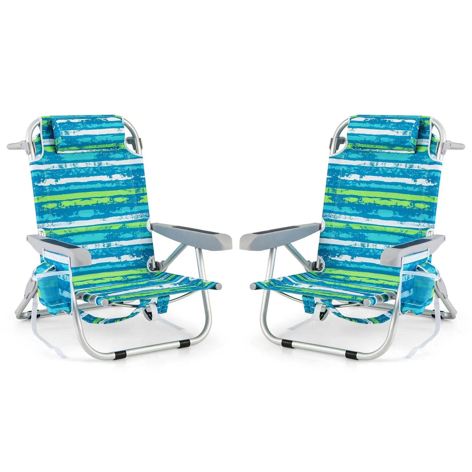 Foldable Backpack Beach Chair with Cup Holder and Storage Pockets Set of 2 by DirectDeals