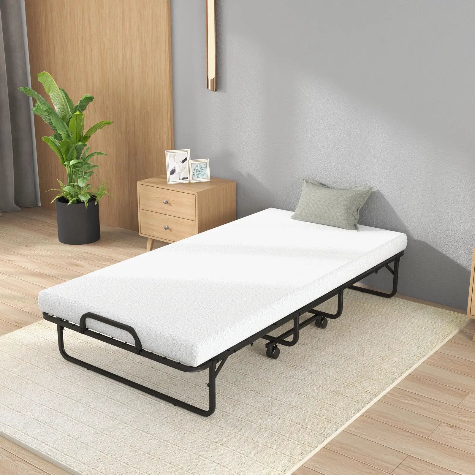 Twin Size Metal Folding Bed with Memory Foam Mattress by DirectDeals