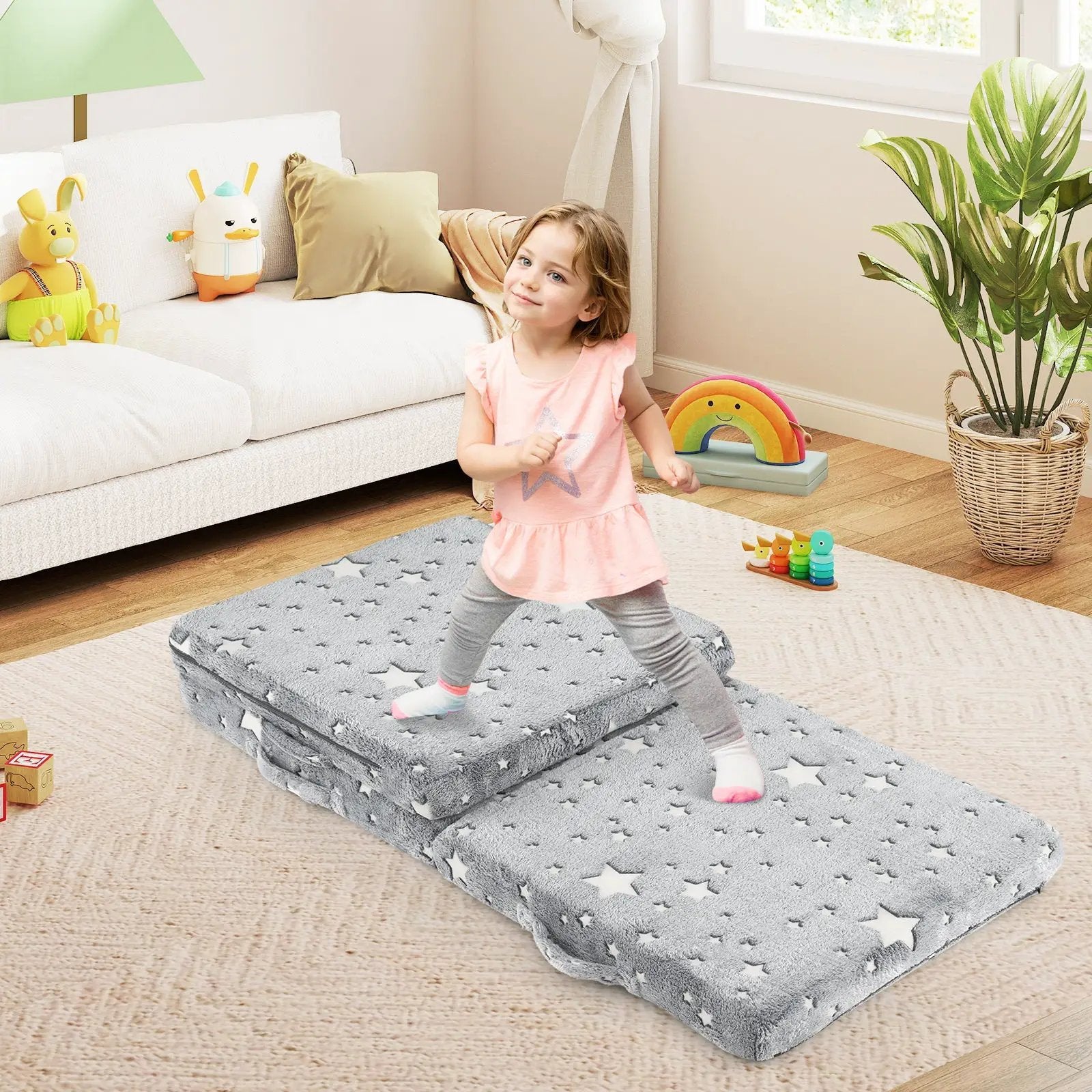 Foldable Floor Mattress for Kids with Washable Flannel Cover by DirectDeals