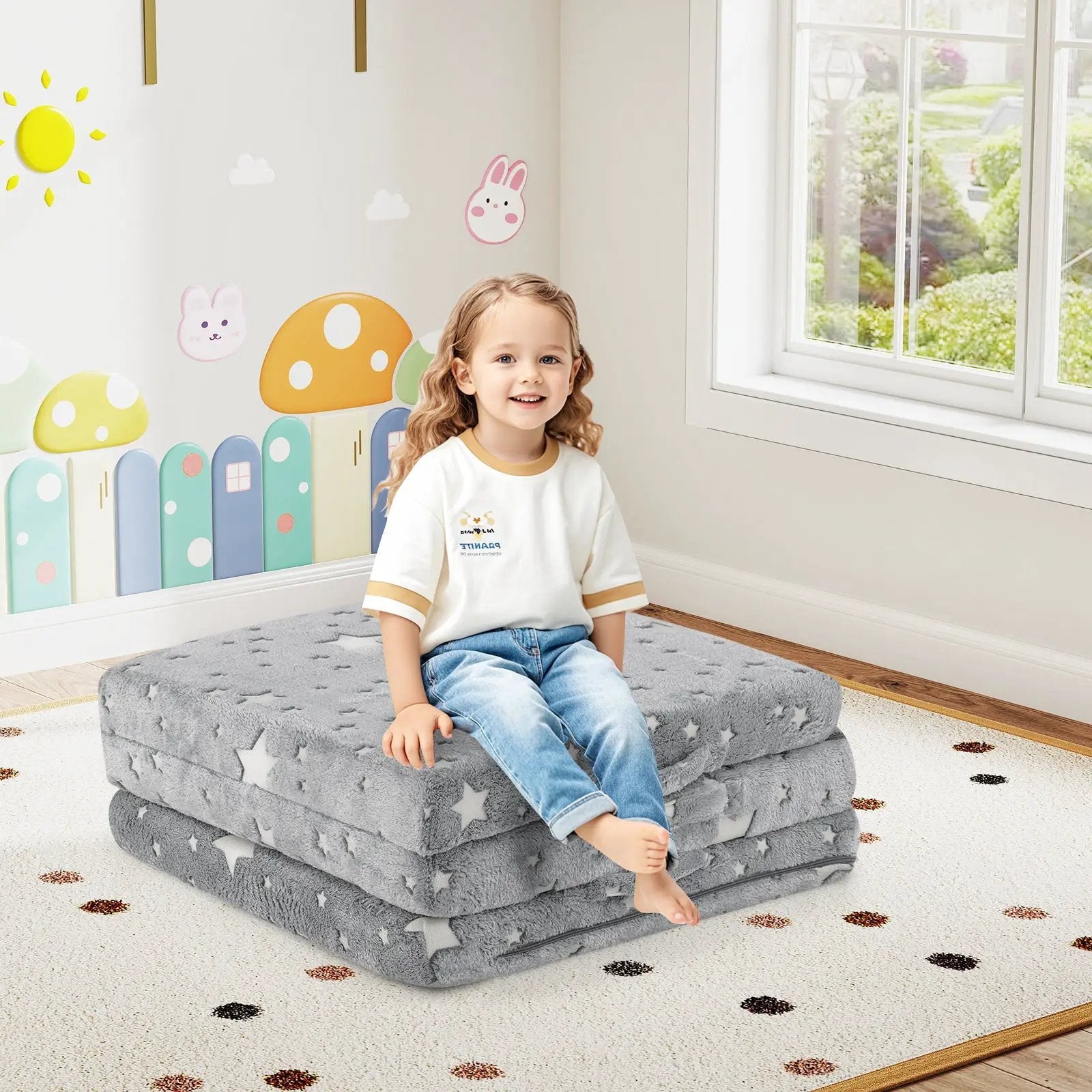 Foldable Floor Mattress for Kids with Washable Flannel Cover by DirectDeals