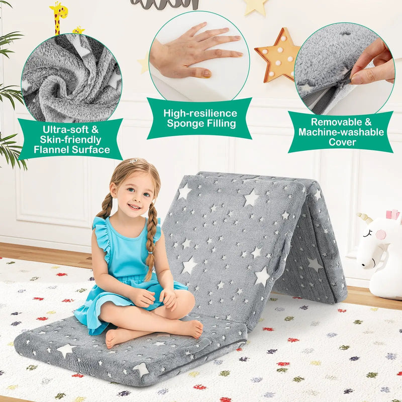 Foldable Floor Mattress for Kids with Washable Flannel Cover by DirectDeals