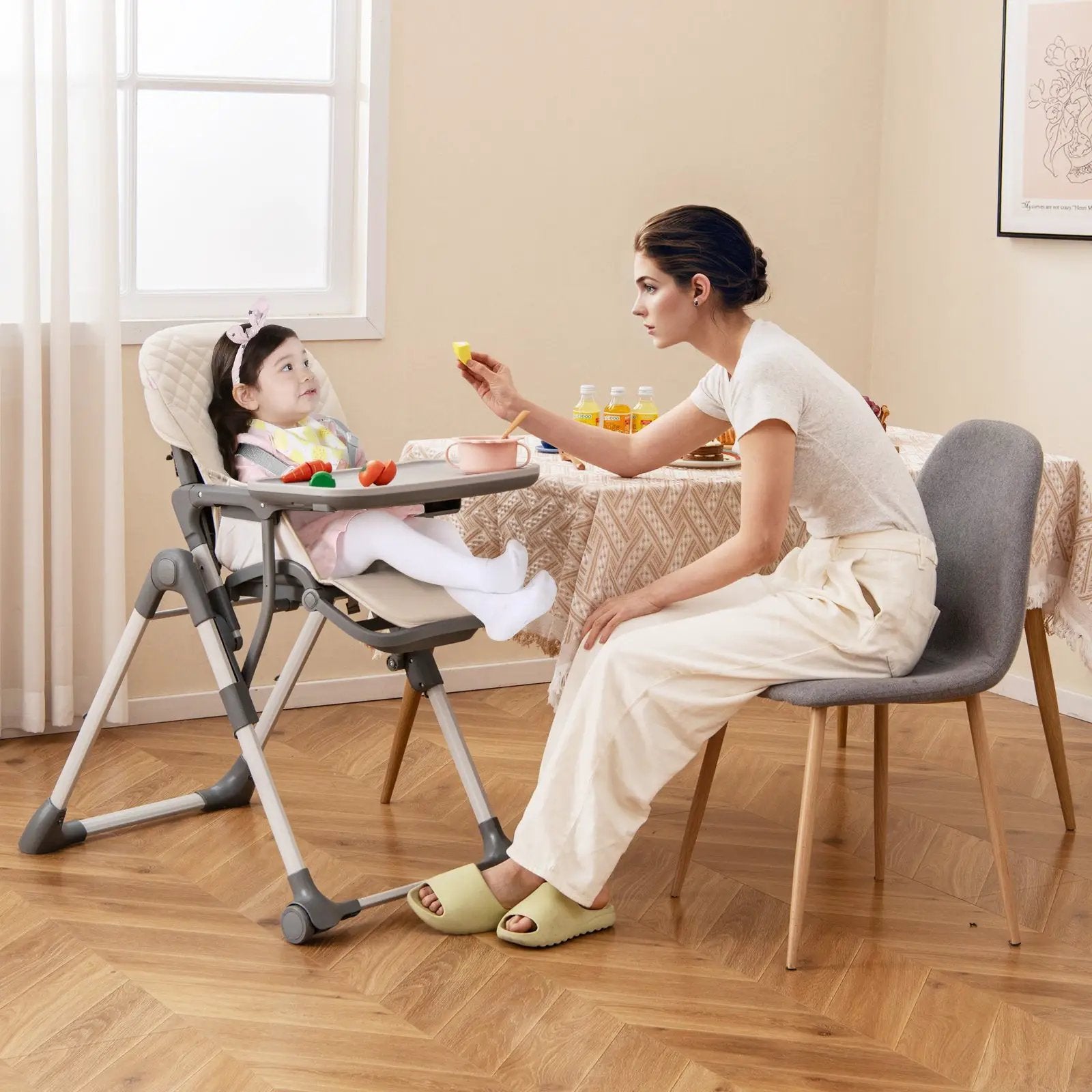 Foldable High Chair with Footrest and Detachable Tray by DirectDeals