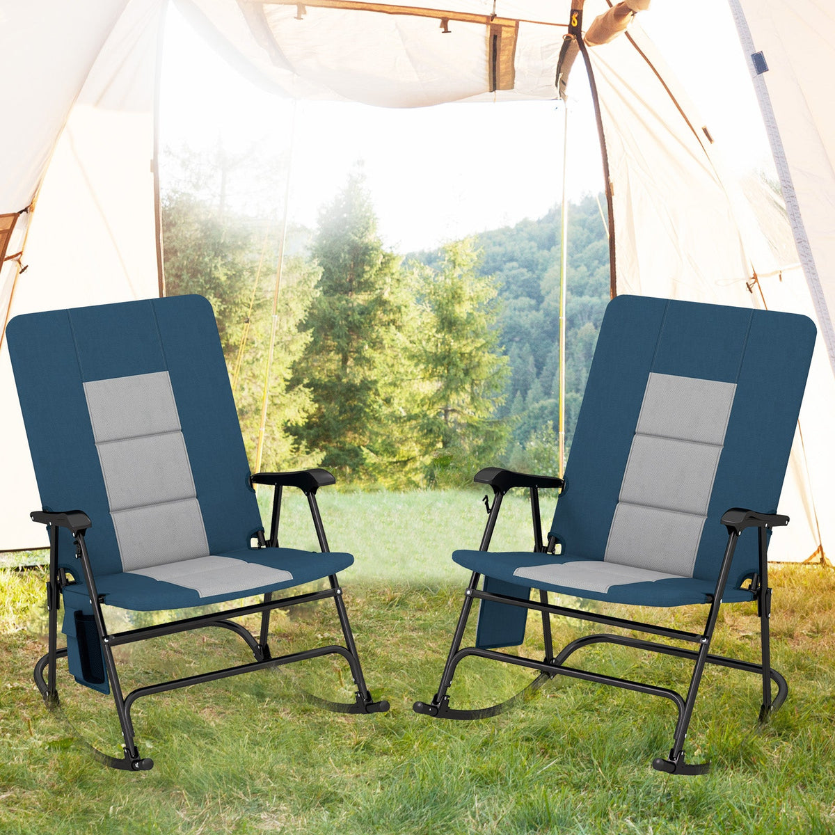 Foldable Rocking Padded Portable Camping Chair with Backrest and Armrest, photo 2 of 9