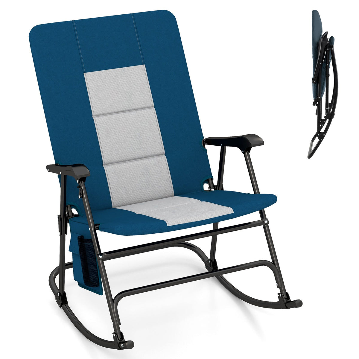 Foldable Rocking Padded Portable Camping Chair with Backrest and Armrest, photo 3 of 9