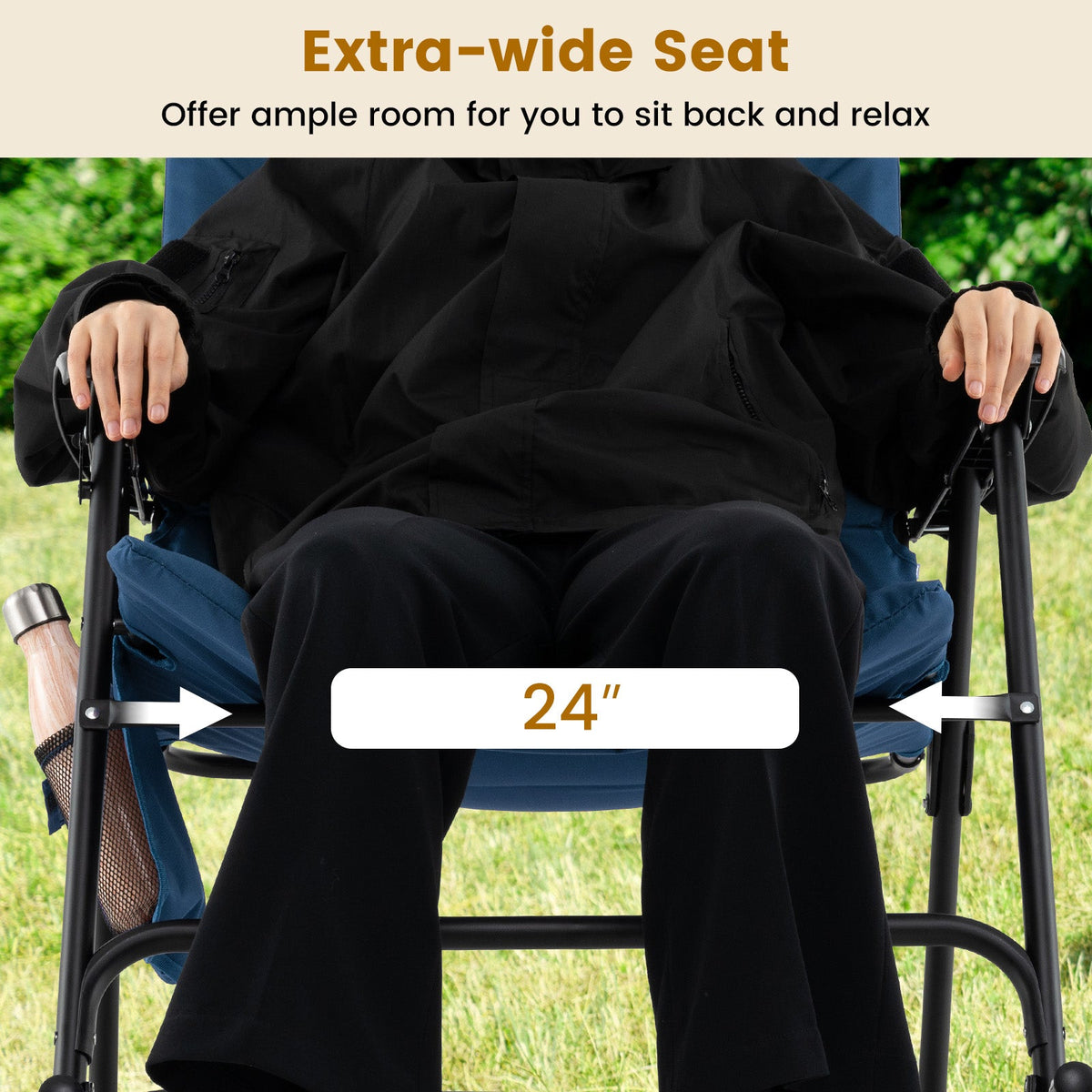 Foldable Rocking Padded Portable Camping Chair with Backrest and Armrest, photo 7 of 9