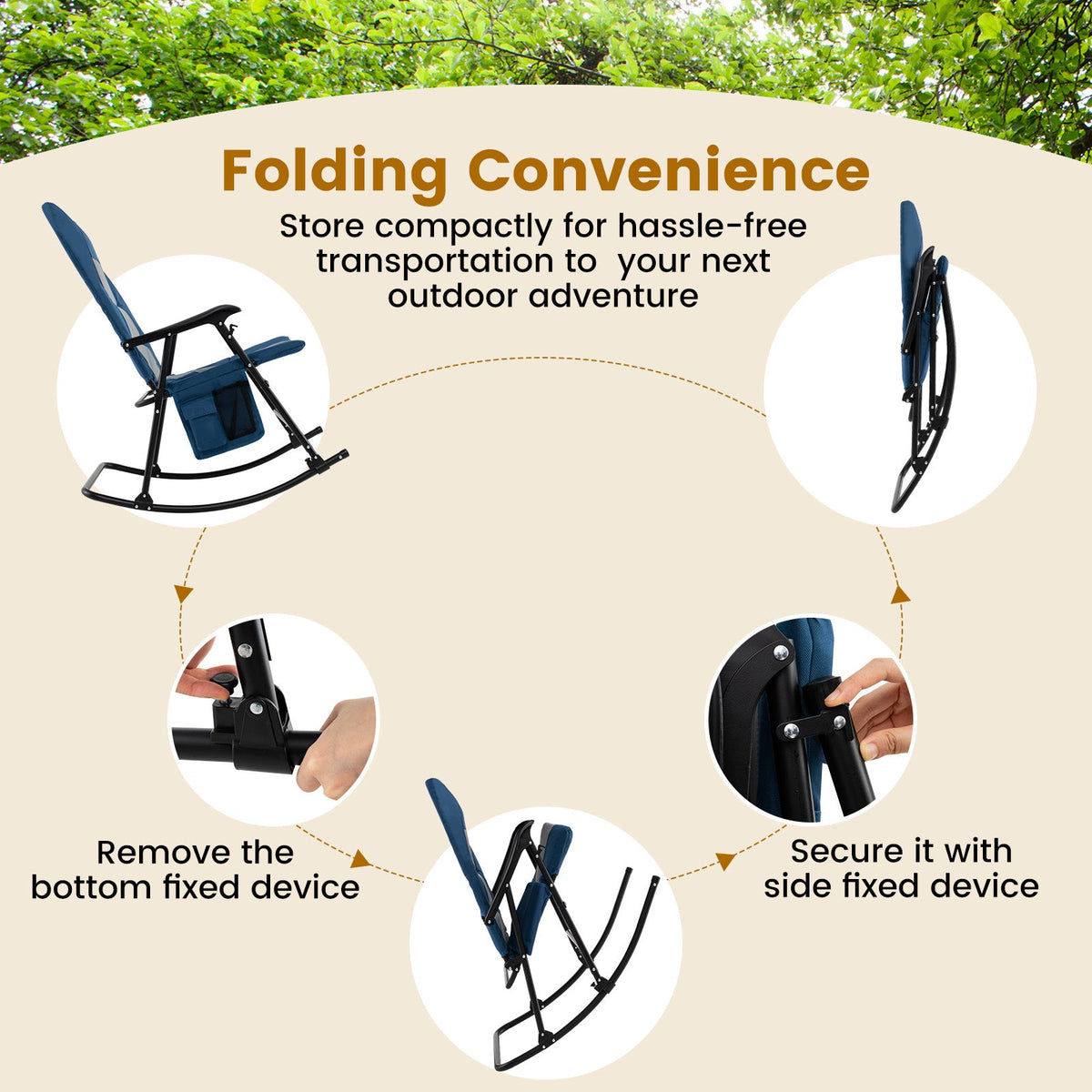 Foldable Rocking Padded Portable Camping Chair with Backrest and Armrest, photo 6 of 9