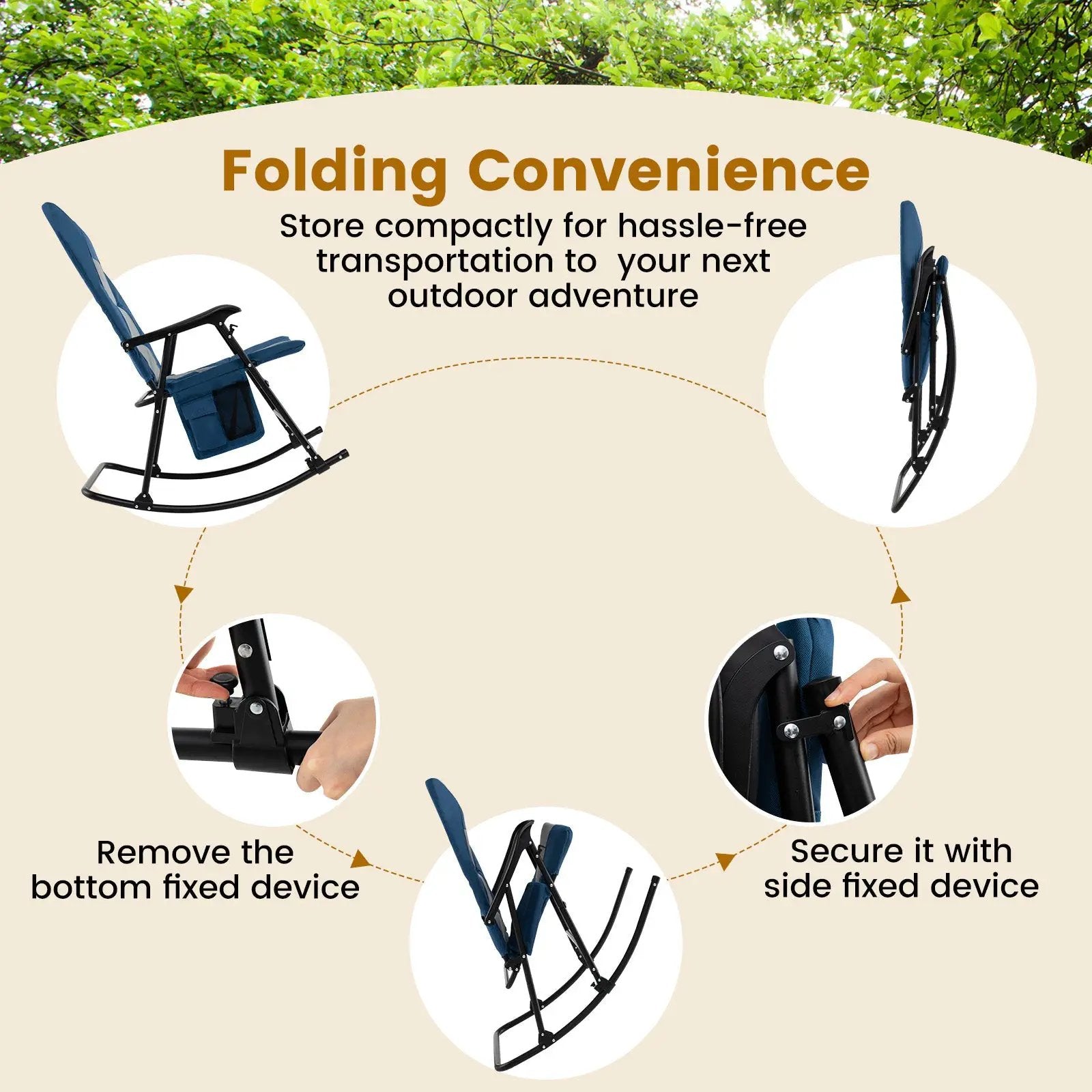 Foldable Rocking Padded Portable Camping Chair with Backrest and Armrest by DirectDeals