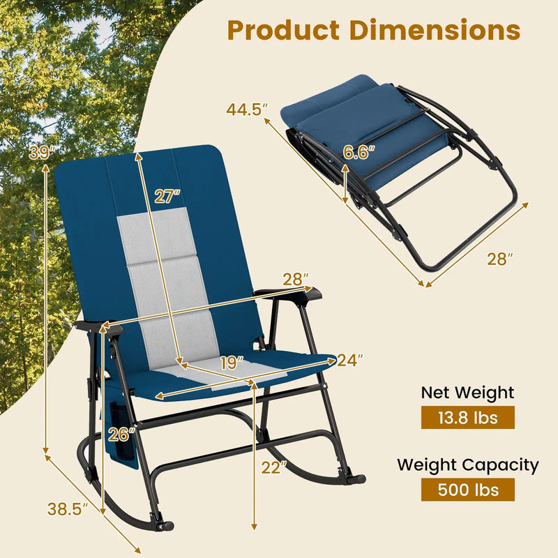 Foldable Rocking Padded Portable Camping Chair with Backrest and Armrest by DirectDeals