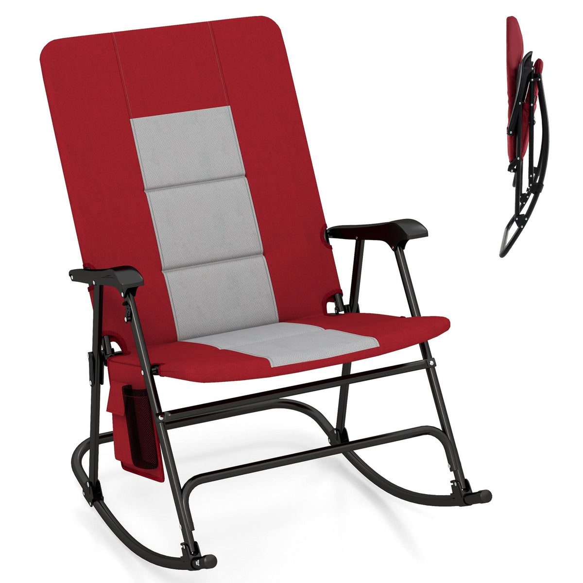 Foldable Rocking Padded Portable Camping Chair with Backrest and Armrest, photo 9 of 9