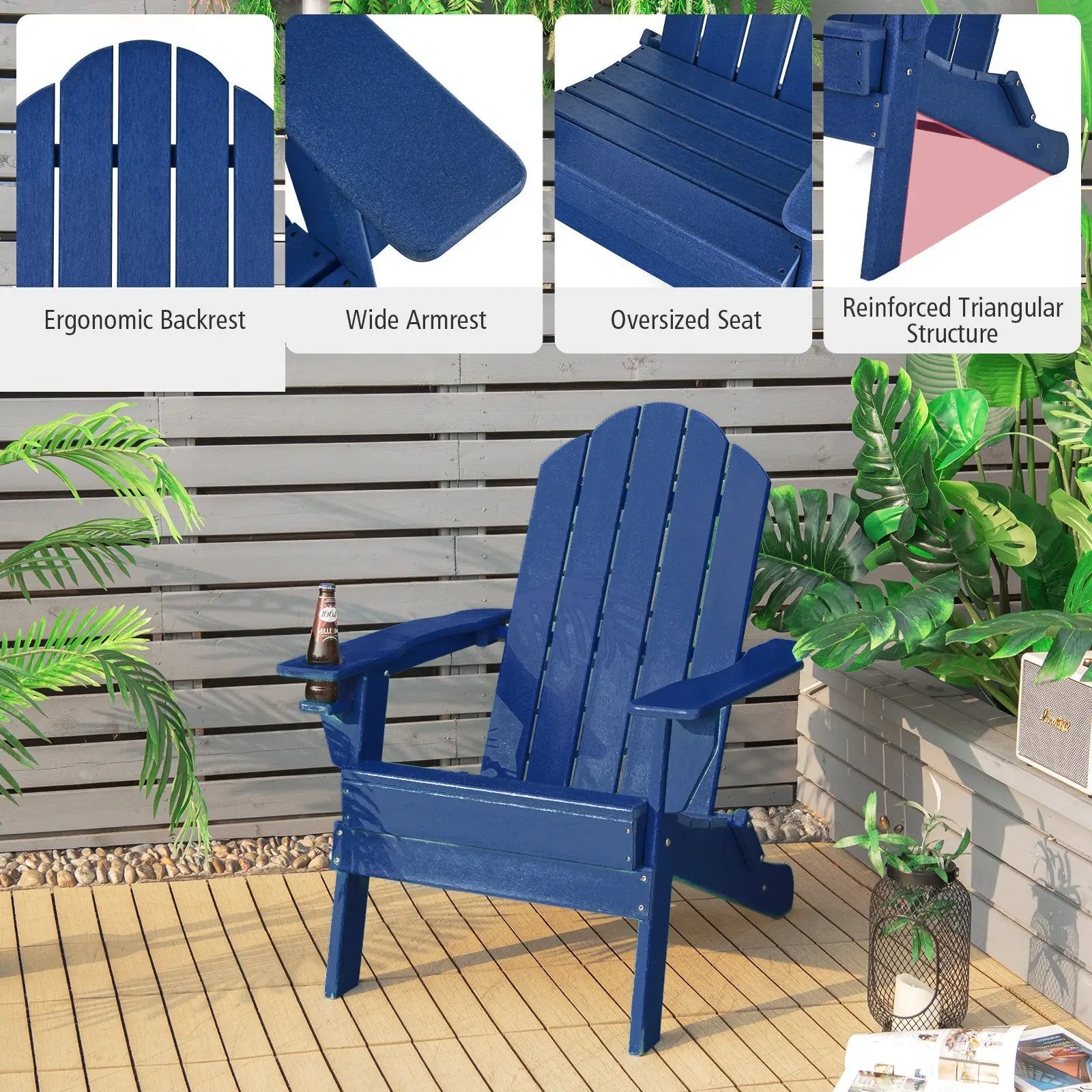 Foldable Weather Resistant Patio Chair with Built-in Cup Holder by DirectDeals